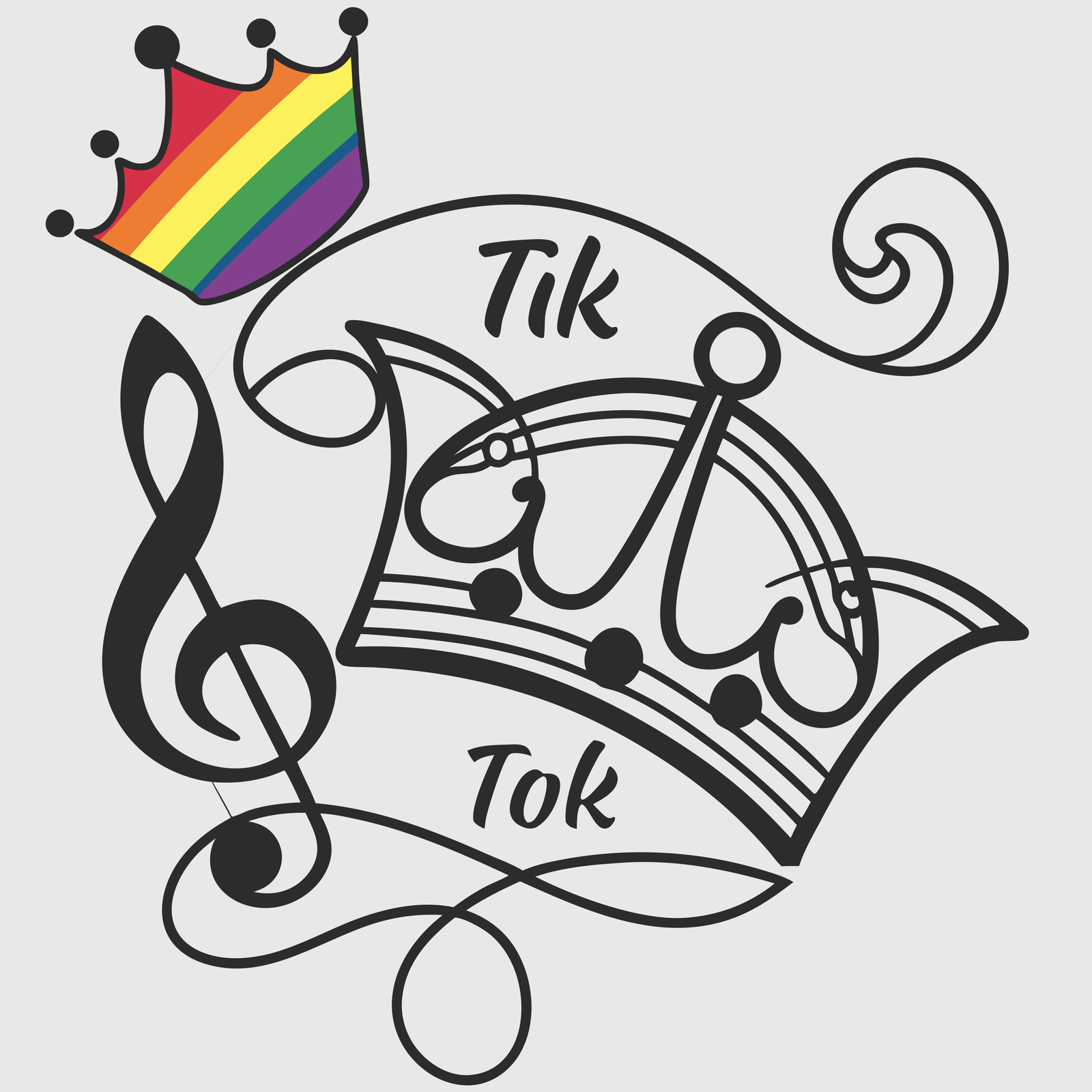 product A logo for TikTok on a grey background features a stylized, vibrant rainbow-coloured crown prominent